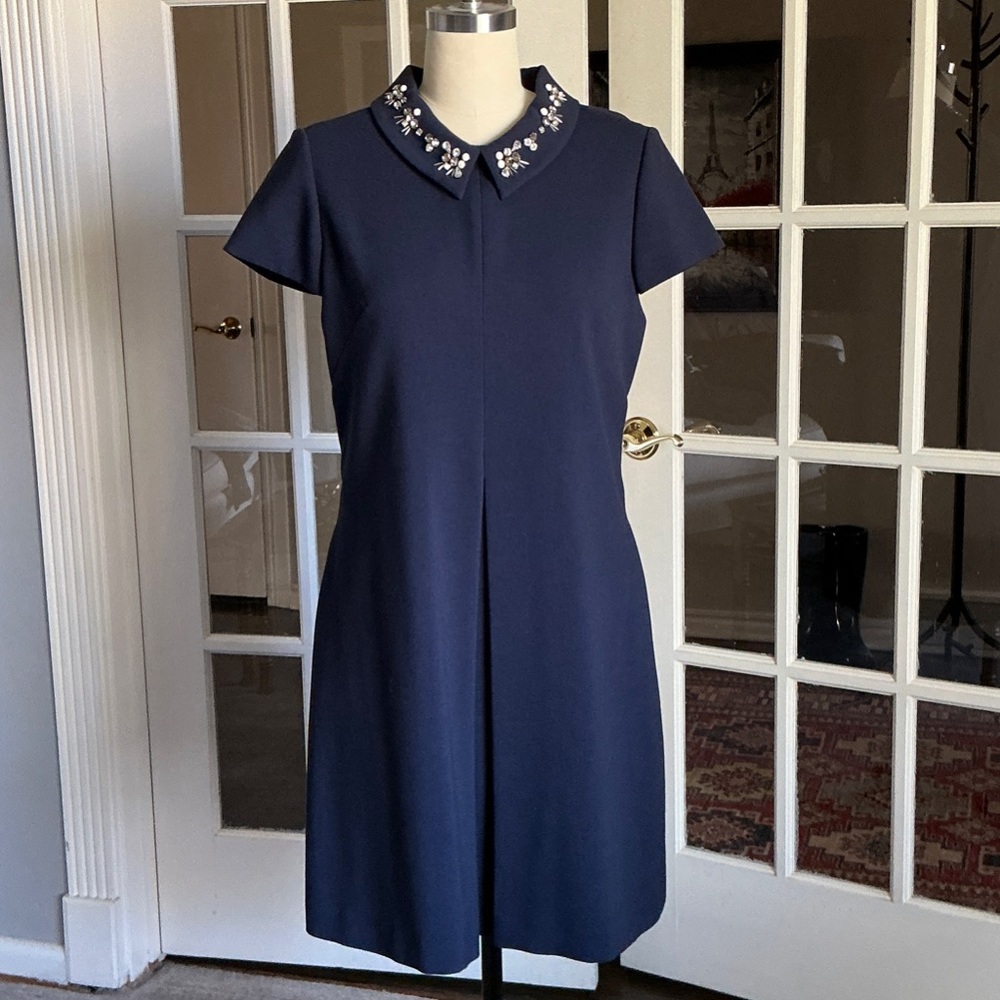 Eliza J Navy Embellished-Collar Mini Dress